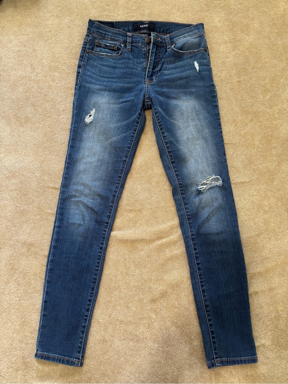 Aero Women's Distressed Skinny Jeans - Dark Blue